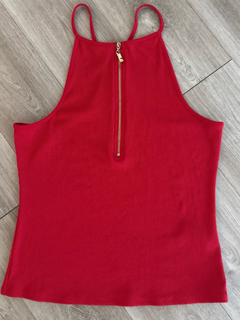 GBG Los Angeles Red Ribbed Halter Tank with Gold Zip
